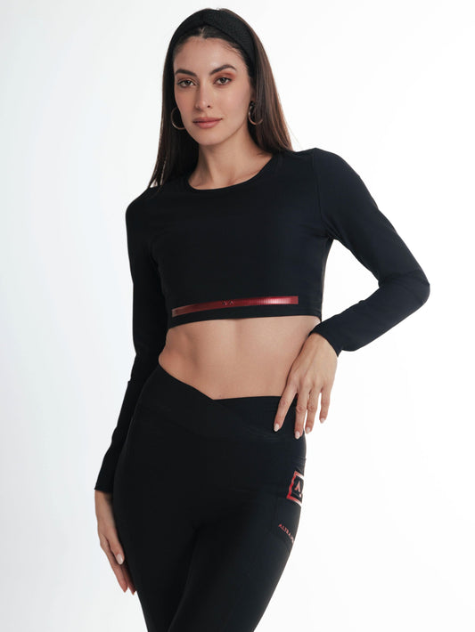 EleganceStretch Long Sleeve Black Top