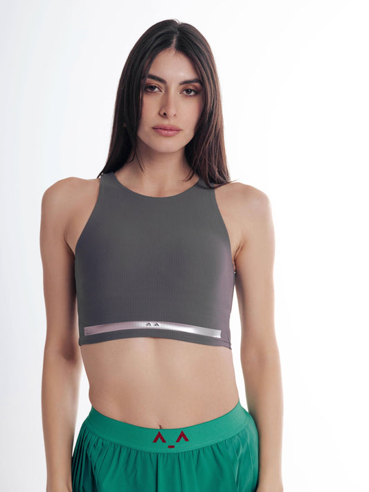 StriveFlex Sports Bra Open Back Top in Grey