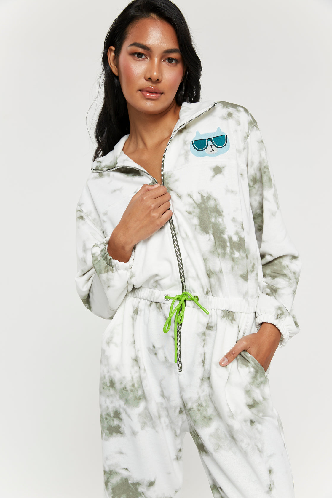 Olive Oil Bliss Tie-Dye Jumpsuit with Zipper