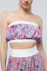 Strapless Elegance Yellow Mauve Crop Top