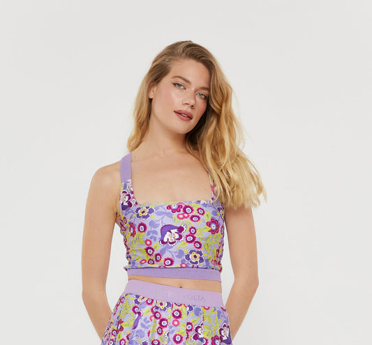 BlossomSquare Elegance Flowerprint Crop Top with square Neck Line