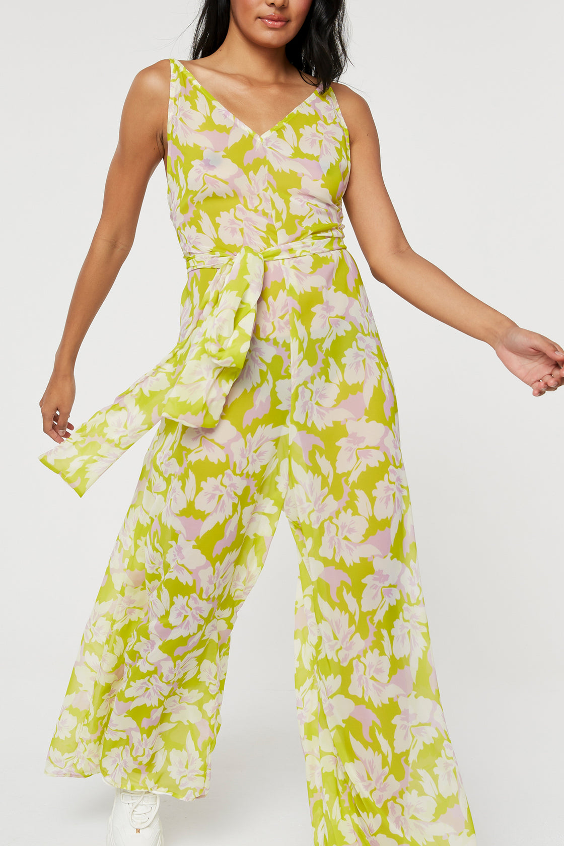 Yellow Wide Leg Jumpsuit With Waist Belt