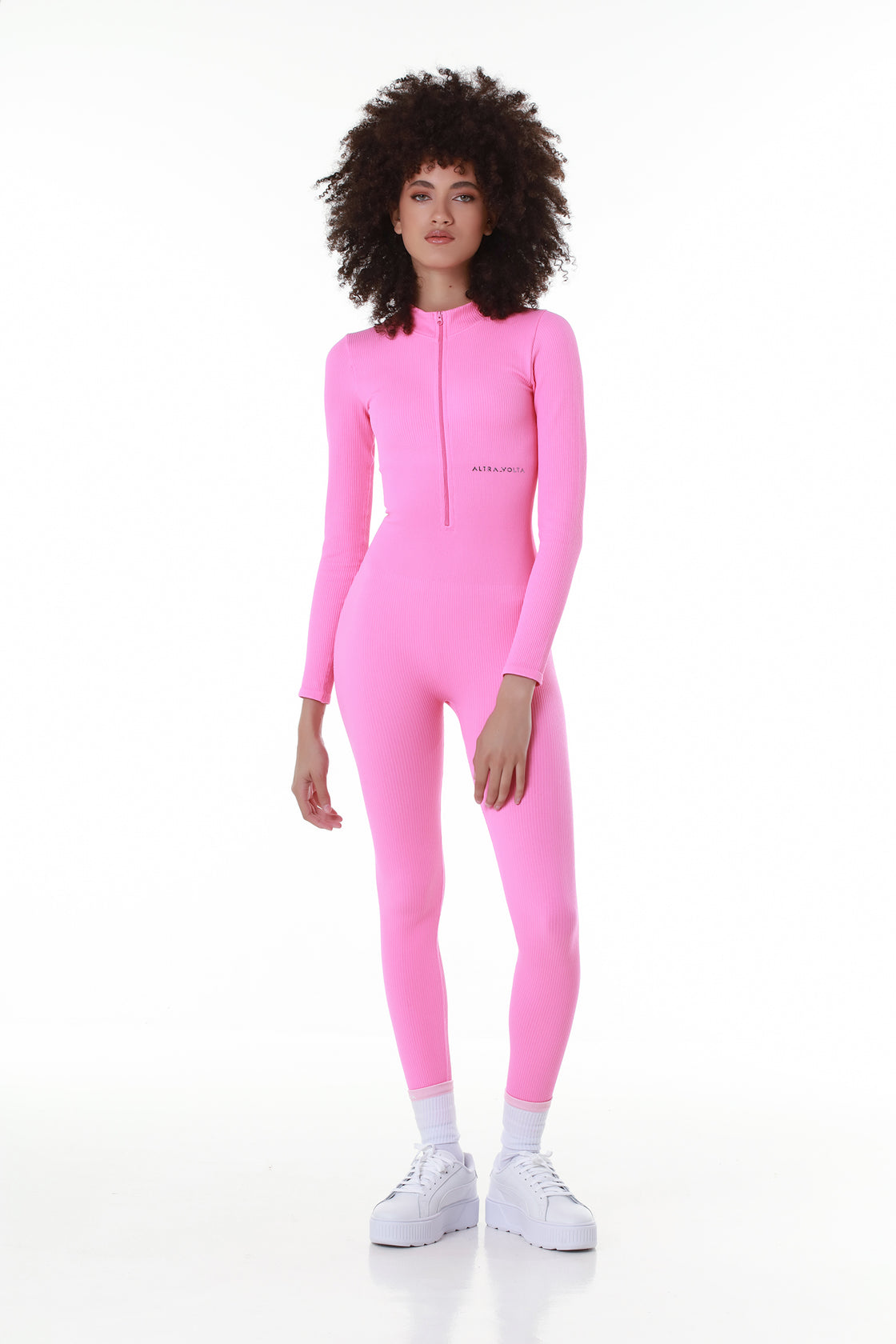 Sleek Allure Pink Jumpsuit with Zipper