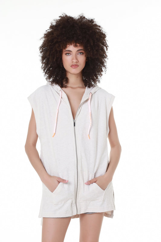 Sleeveless Terry Cotton OffWhite Hoodie