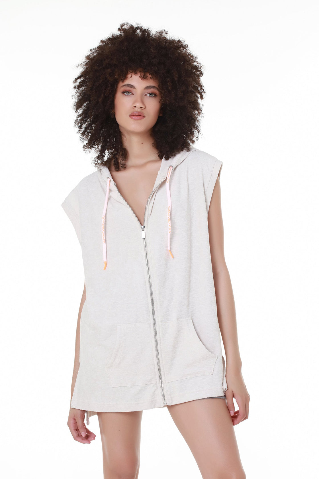 Sleeveless Terry Cotton OffWhite Hoodie