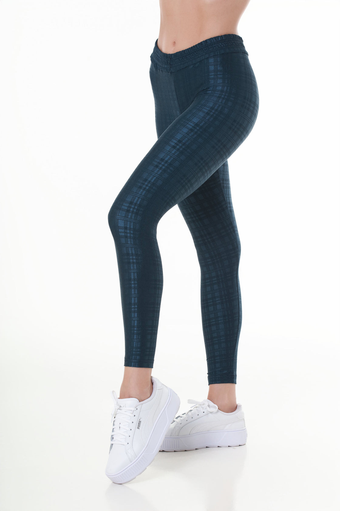 Navy Luxe Checkered Leggings