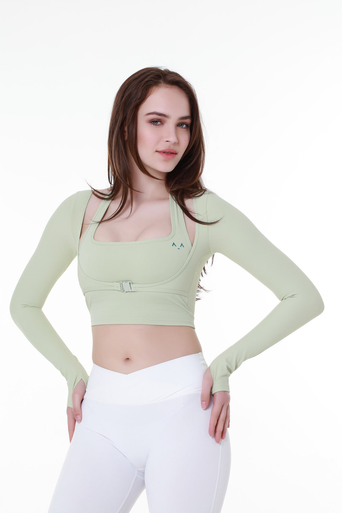 Light Chaki Sports Top with Extra Sleeves