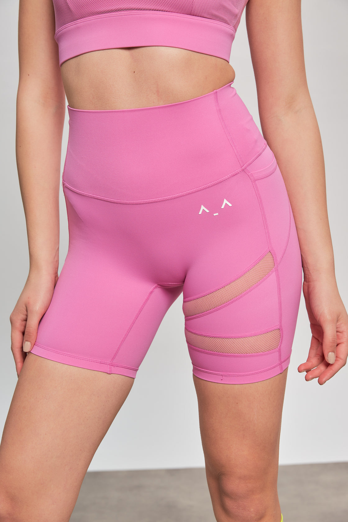 Pink Cutout Shorts with Net Details