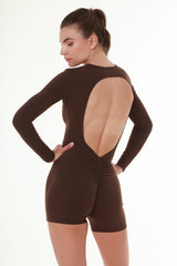 Brown Allure Open-Back Romper