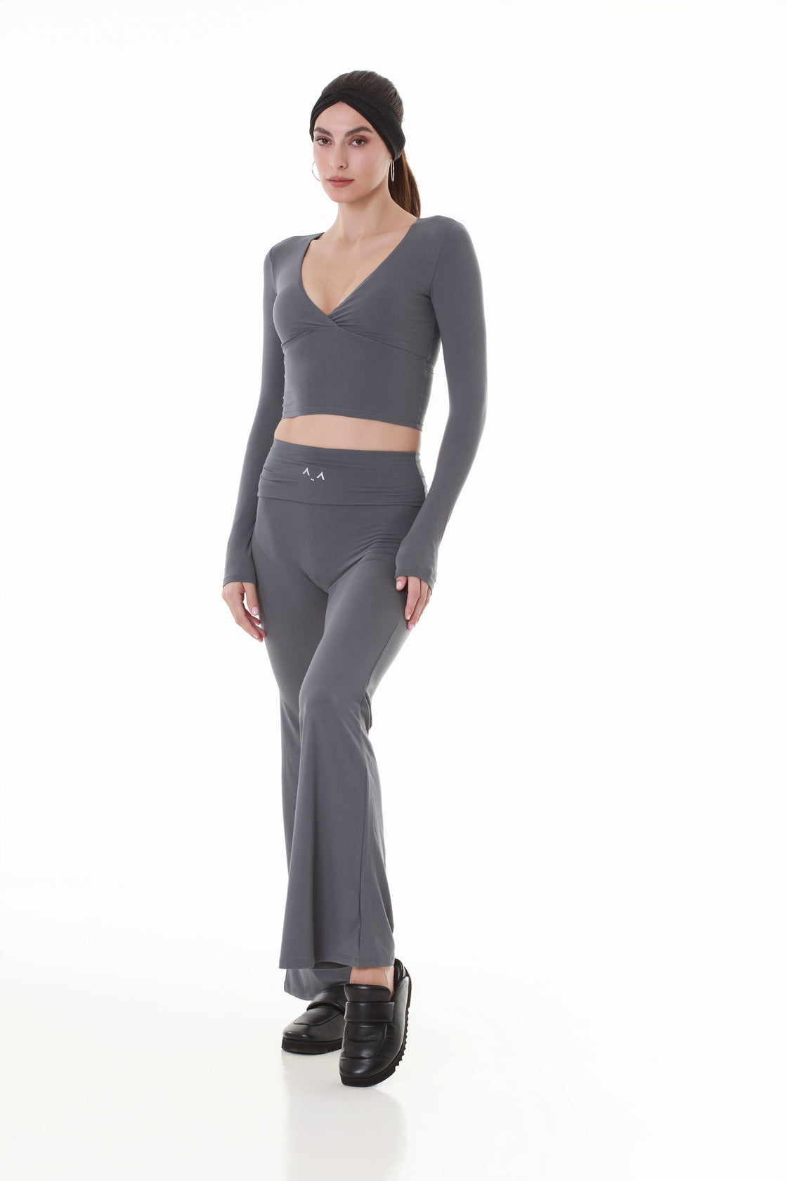 Long Sleeve V-Neck Grey Top