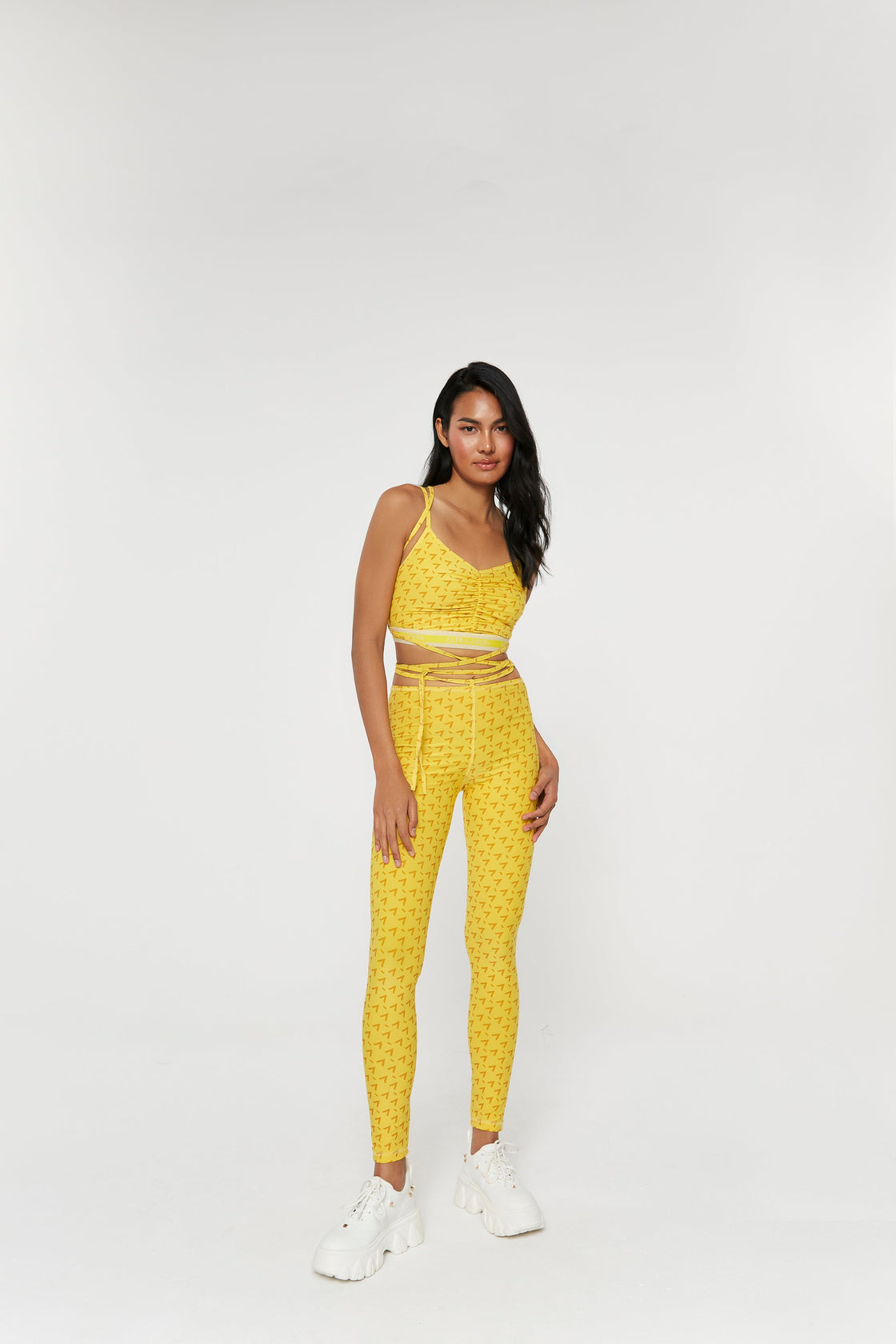 Yellow Leggings With Waist String Ties