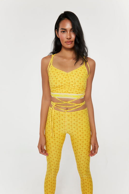 Chic Front Shirring Yellow Crop Top