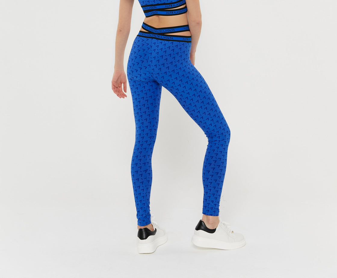 Printed Blue Leggings With Logo