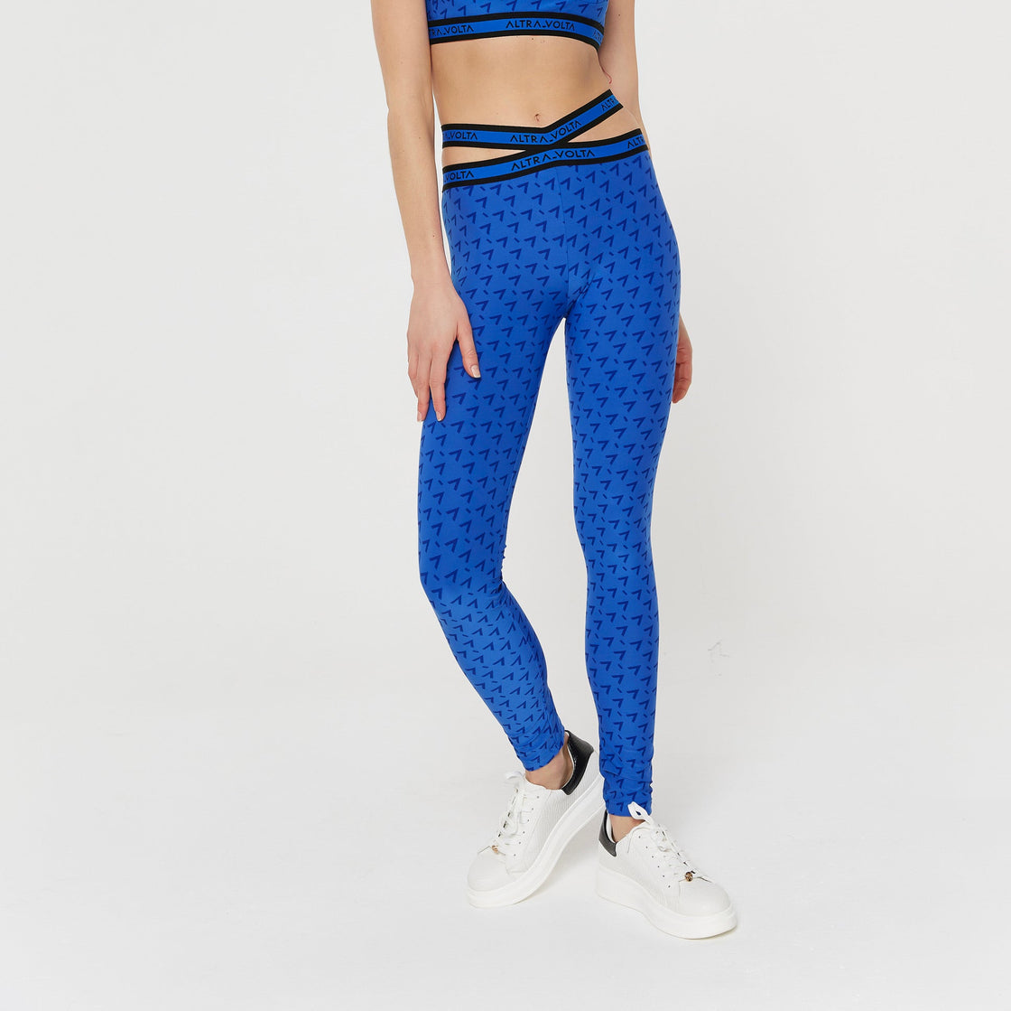 Printed Blue Leggings With Logo