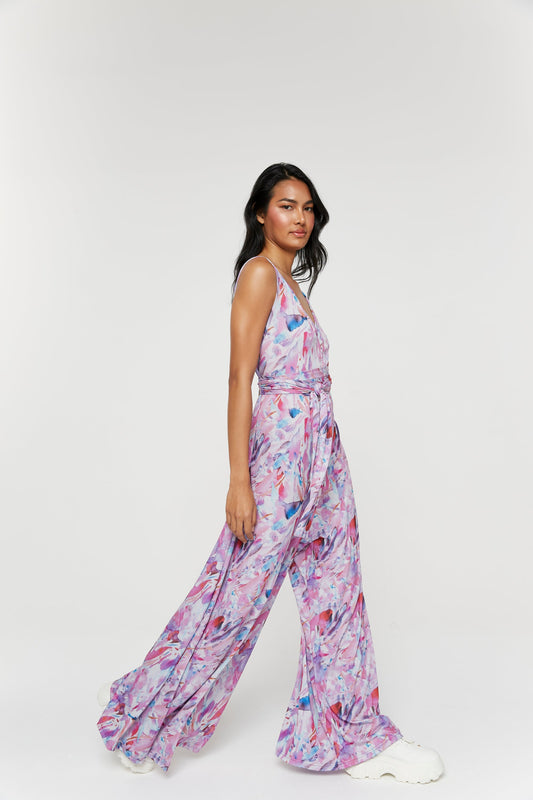 Mauve Wide Leg Jumpsuit With Waist Belt