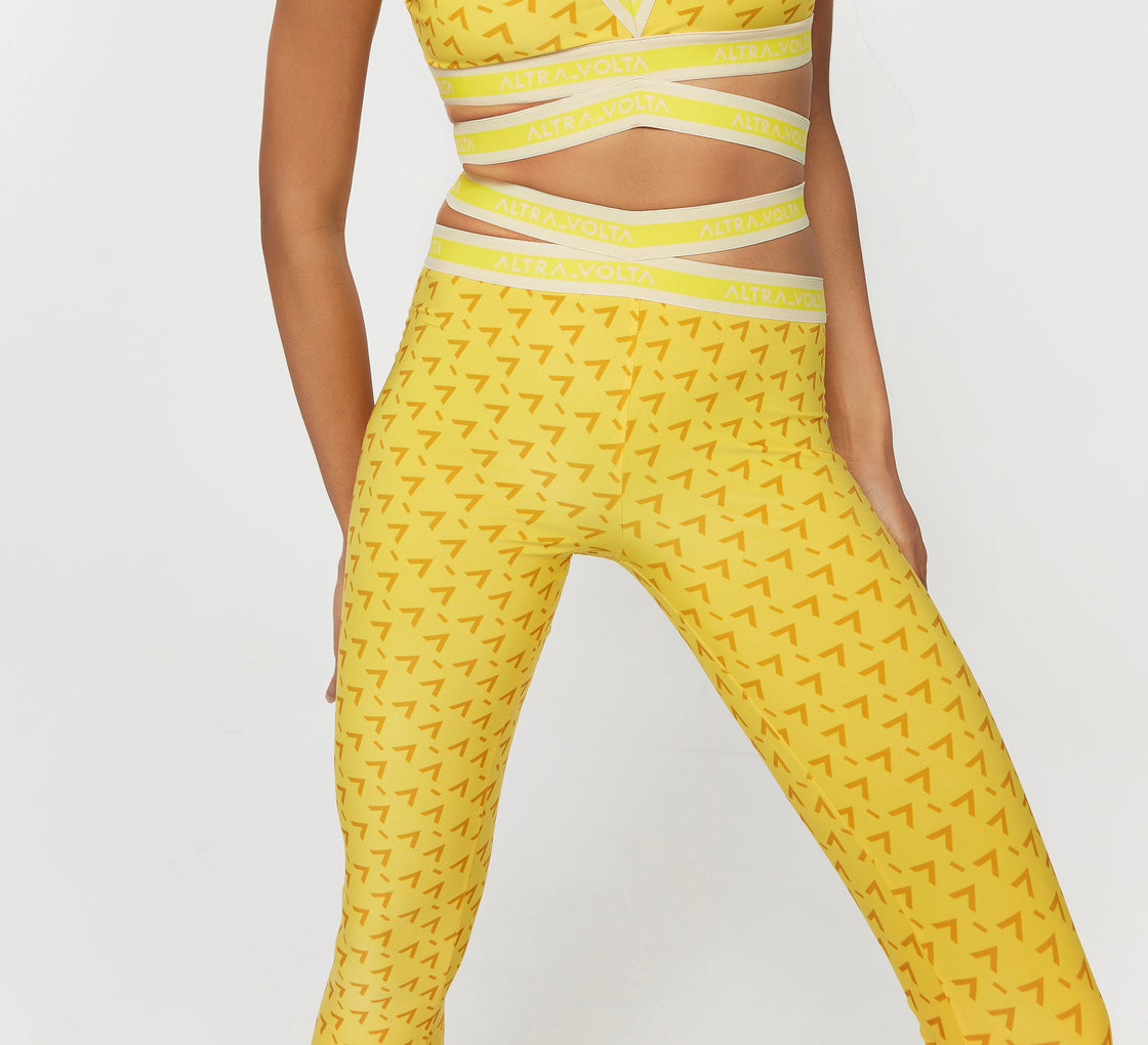 Printed Yellow Leggings With Logo