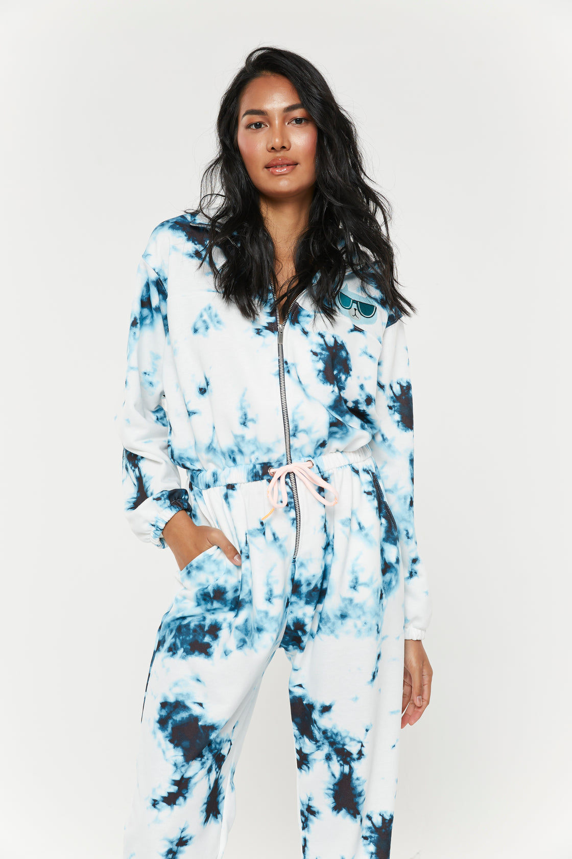 Blue Bliss Tie-Dye Jumpsuit with Zipper