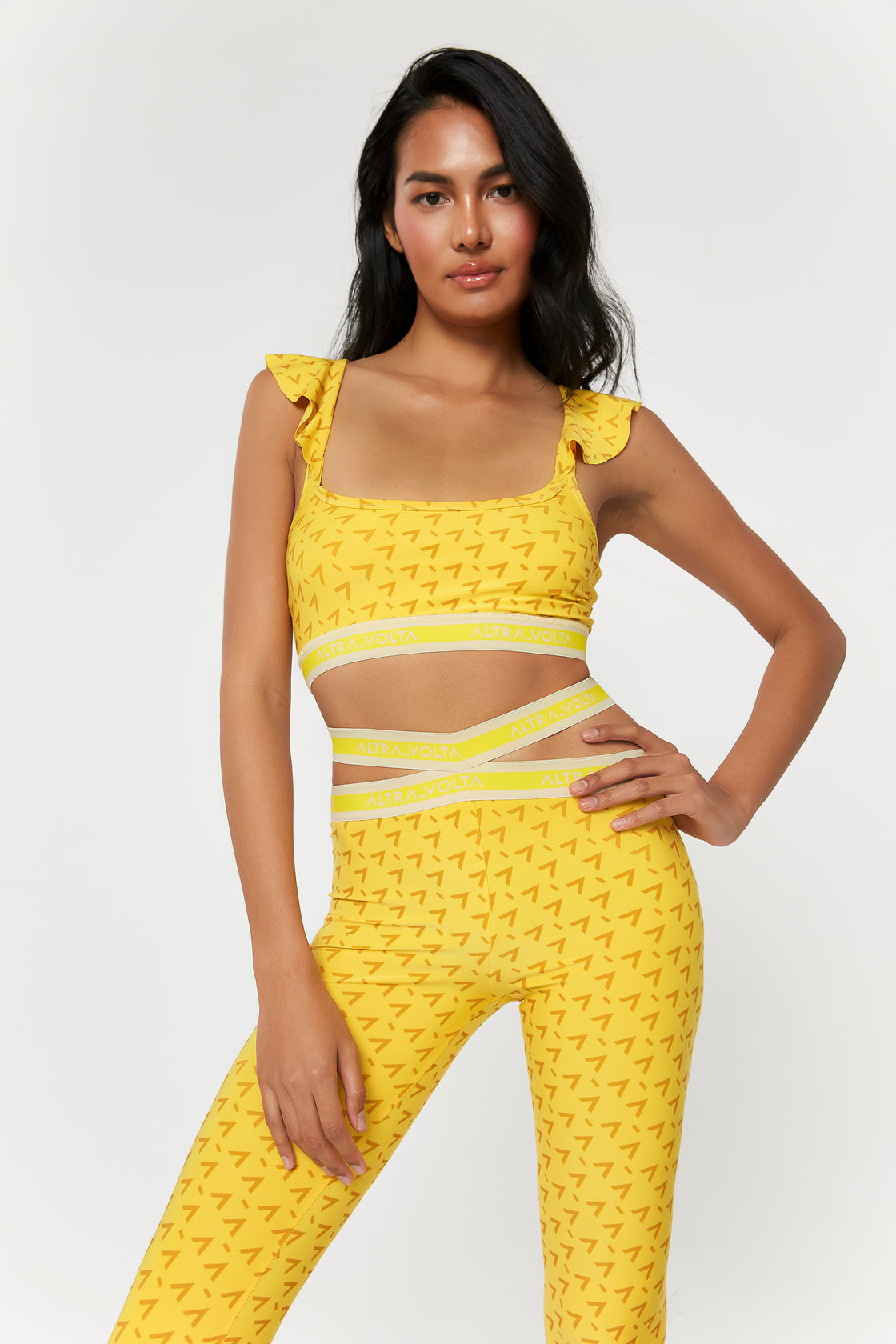 Printed Yellow Leggings With Logo