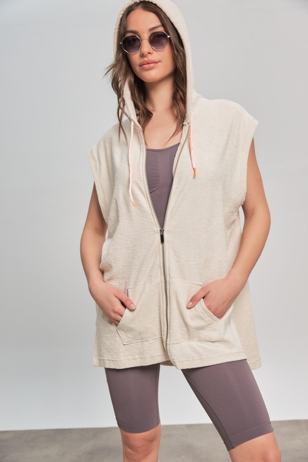 Sleeveless Terry Cotton OffWhite Hoodie