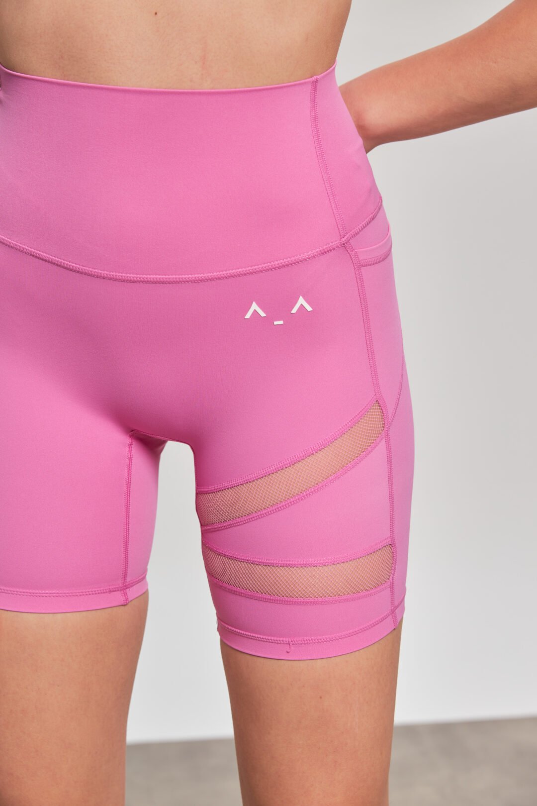 Pink Cutout Shorts with Net Details